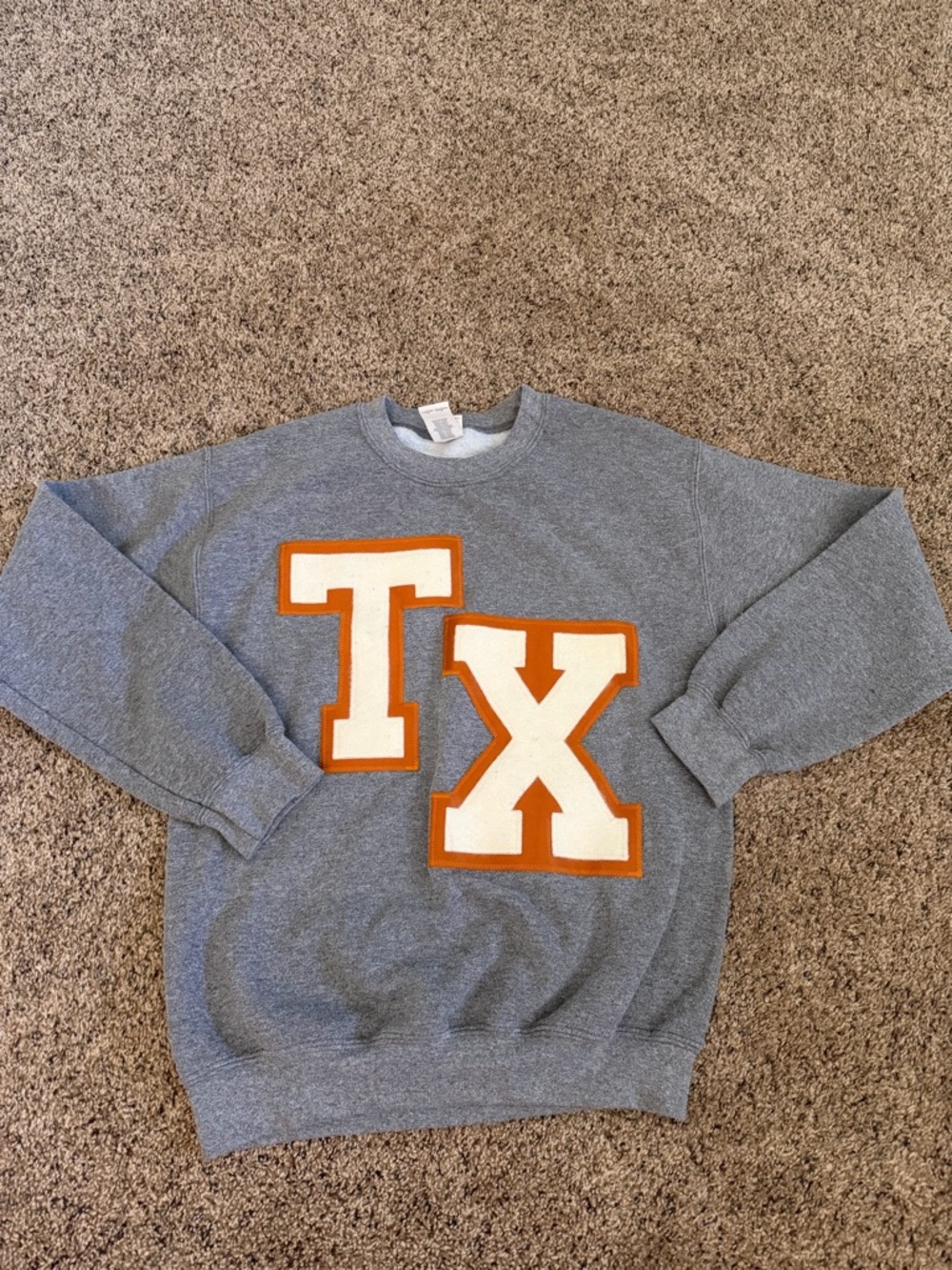 Gray Crewneck Sweater with TX Lettering